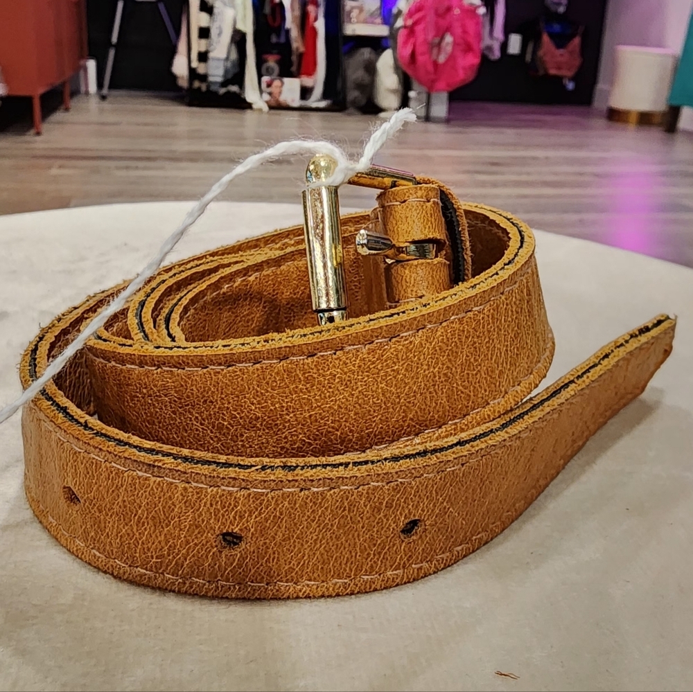JJ Winters Brown Leather Belt with Gold Buckle